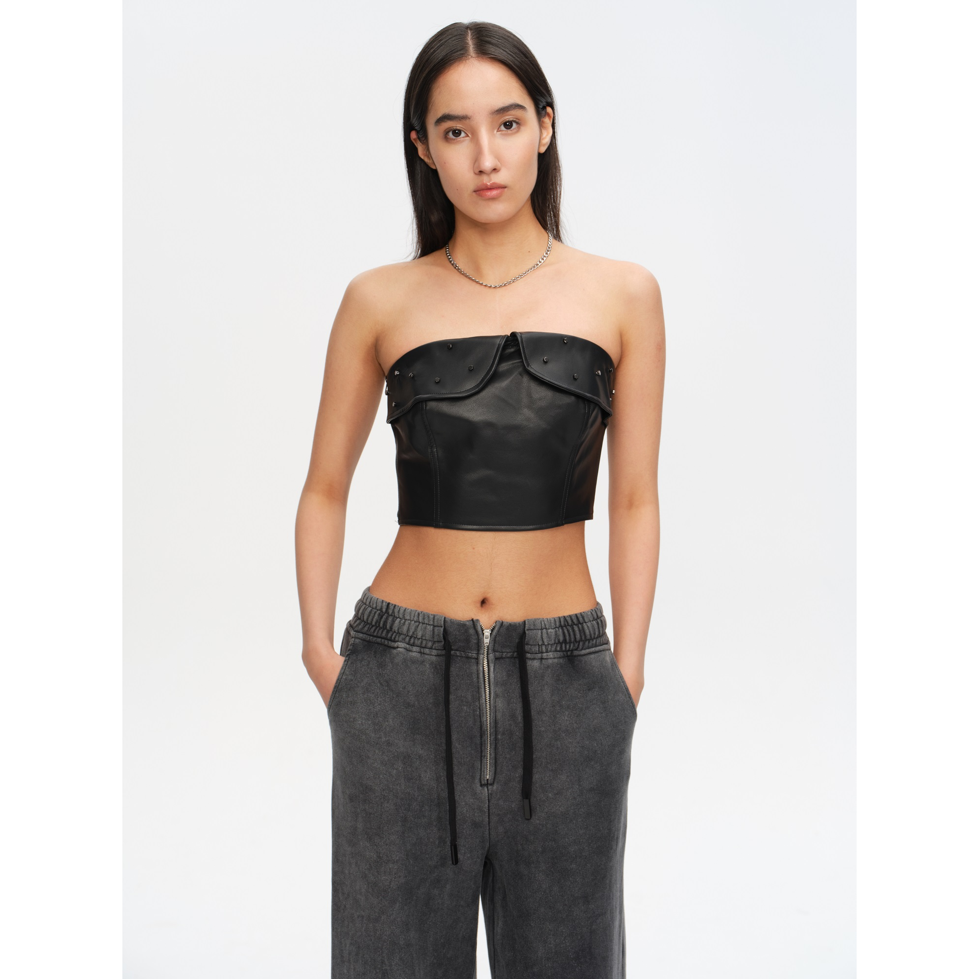 JOHNNYWU皮质抹胸吊带