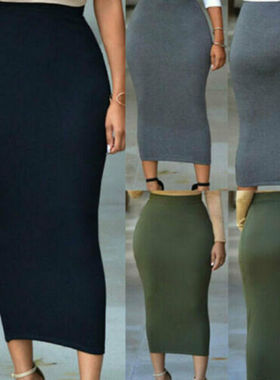 女士新款时尚百搭休闲舒适简约风纯色提臀收腰弹力常规铅笔半身裙