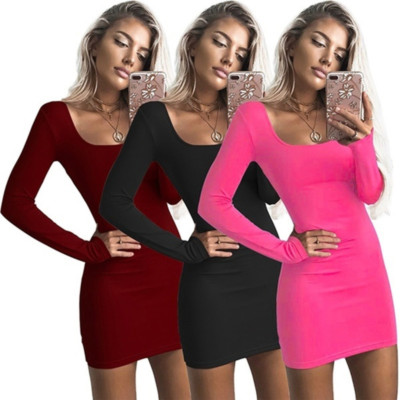 Solid Square Neck Wine Red Black Woman Mini Dress Winter