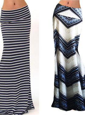 新款时尚百搭休闲舒适欧美风高腰弹力花纹式常规长款包臀半身裙女