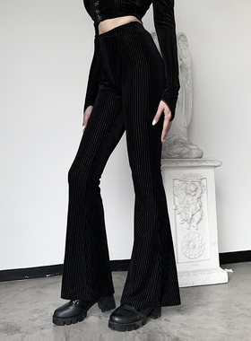 2025秋季新款女装黑色条纹休闲裤女宽松高腰显瘦百搭长裤