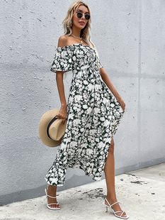 One Irregular Floral 连衣裙女 Dress 不规则一片式 Piece Casual