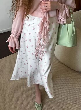 高腰碎花紧身半身裙High waisted floral tight mid length skirt