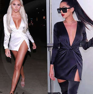 split ruffled sexy long dress Deep sleeve