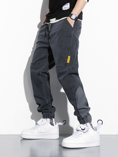 Washed Casual Loose Fitted Cropped Jeans休闲宽松束脚牛仔裤男