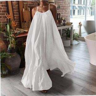 Pleated Loose Maxi Dress Sexy Beach Party Club Long Dresses
