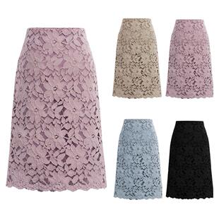 Slim lace A-line mid-length hip skirt 修身蕾丝A字中长包臀裙