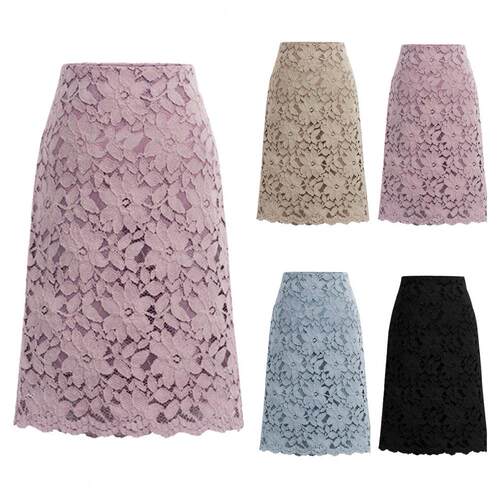 Slim lace A-line mid-length hip skirt 修身蕾丝A字中长包臀裙