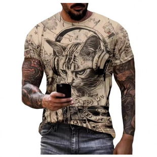 3D印花猫咪短袖男街头休闲风圆领上衣夏季薄款Men's short sleeve