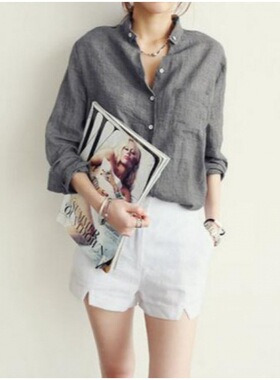 Women's Long Casual Solid Color Shirt 长款时尚休闲纯色衬衫女