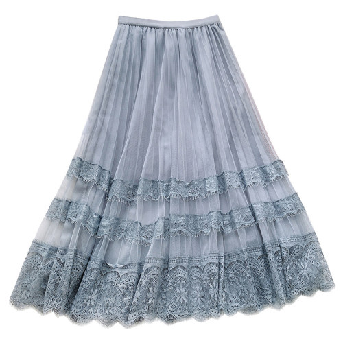 Mesh Double Lace A-Line Versatile Skirt网眼拼接双蕾丝半身裙