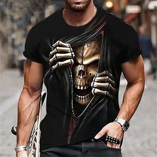 3D立体骷髅印花短袖T恤男上衣 Men's casual short-sleeved shirt