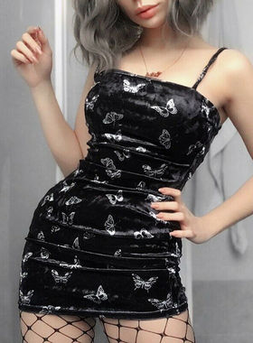 Sexy Black Velvet Feel Sleeveless Home Suspender Dress 2021
