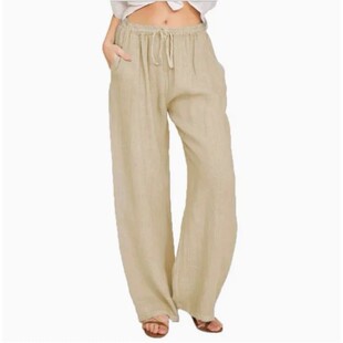 纯色直筒系绳阔腿裤女 Solid color straight leg wide leg pants