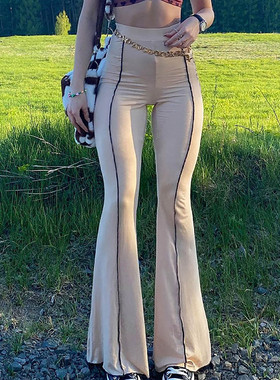 Women's line high waisted micro flared pants线条高腰微喇裤女