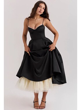 双层吊带连衣裙女 Double-layered off-shoulder dress for women
