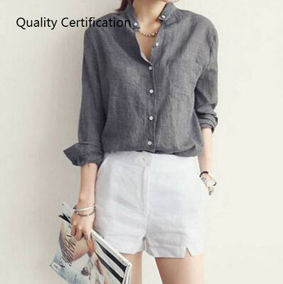女式长款时尚休闲棉麻衬衫Women's long cotton and linen shirt