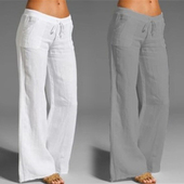 Casual Waist Women Pants High Leg Linen Wide Cotton