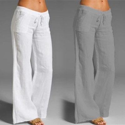 Women's High Waist Wide Leg Pants Cotton Linen Casual Pants