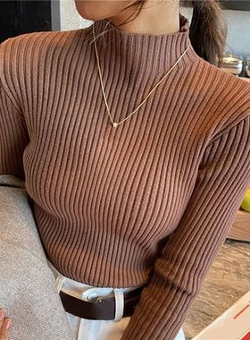 Solid color slim fitting collar top for women 纯色中领上衣女