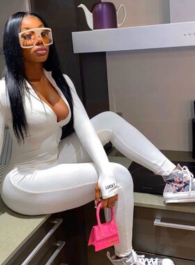 High Neck Zip Slim Fit Sexy Bodysuit高领修身性感紧身连体衣女