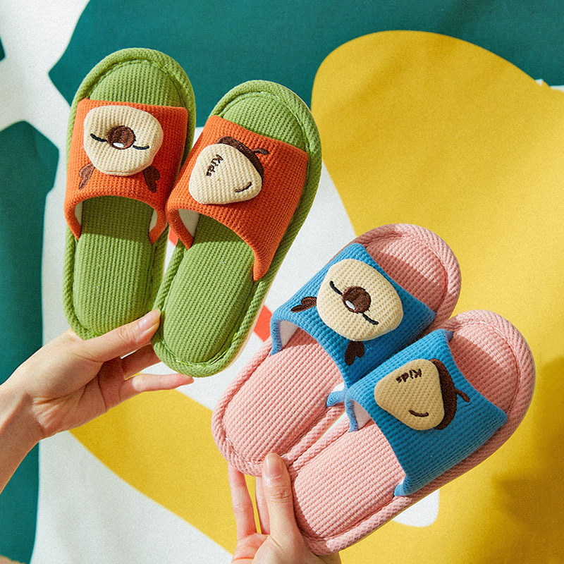 儿童拖鞋女男亲子棉布亚麻凉拖鞋小孩中大童防滑室内家居春秋夏季