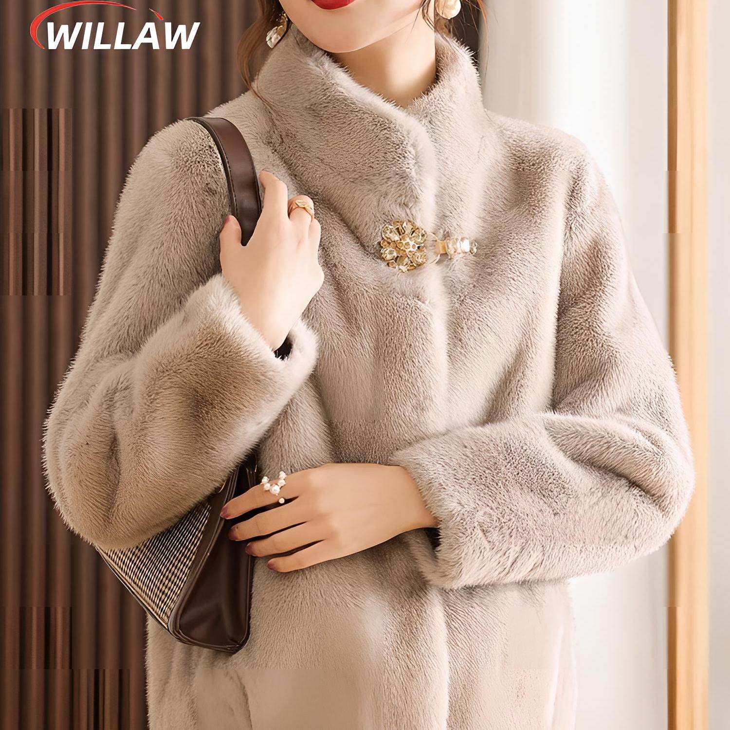 德国妈妈秋冬装水貂绒皮草外套新款中老年女冬装皮毛一体羊绒大衣