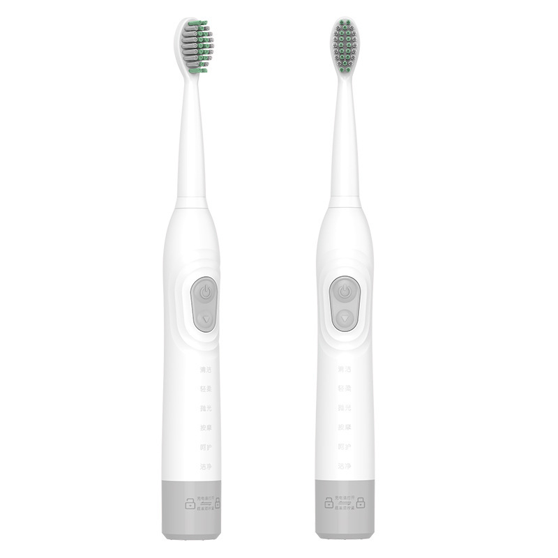 爆款6档IPX7防水刷牙中硬度刷头成人声波智能记忆USB充电牙刷包邮