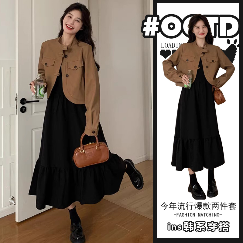 盐系轻熟两件套连衣裙女