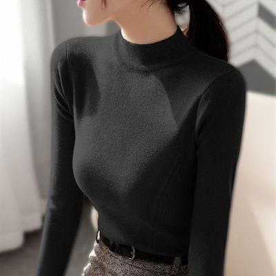 黑色半高领针织衫女2025秋冬新款修身内搭洋气毛衣长袖打底衫上衣