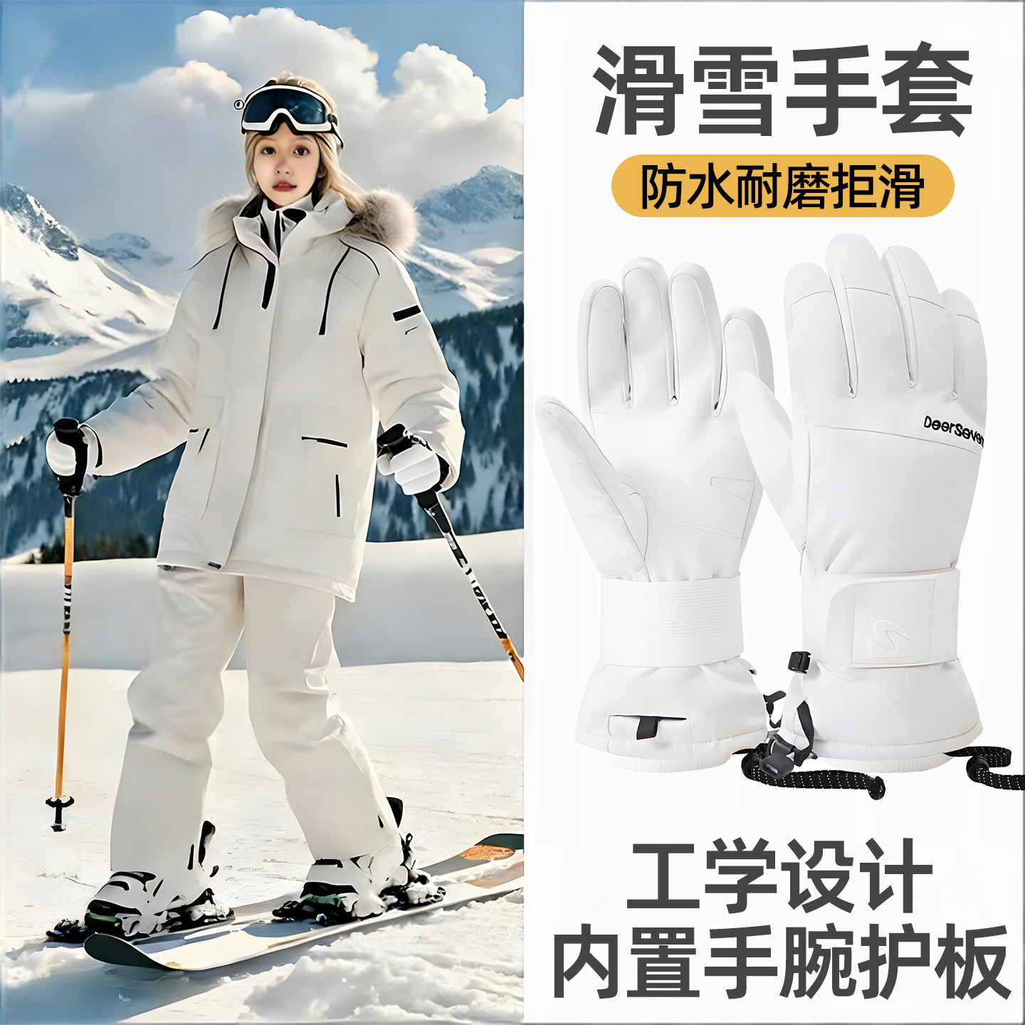 滑雪用手套内置护腕触屏女专业五指冬防水保暖带防丢绳单双板登山,户外/登山/野营/旅行用品,滑雪手套,淘宝优惠券,粉丝福利购,淘宝优惠卷