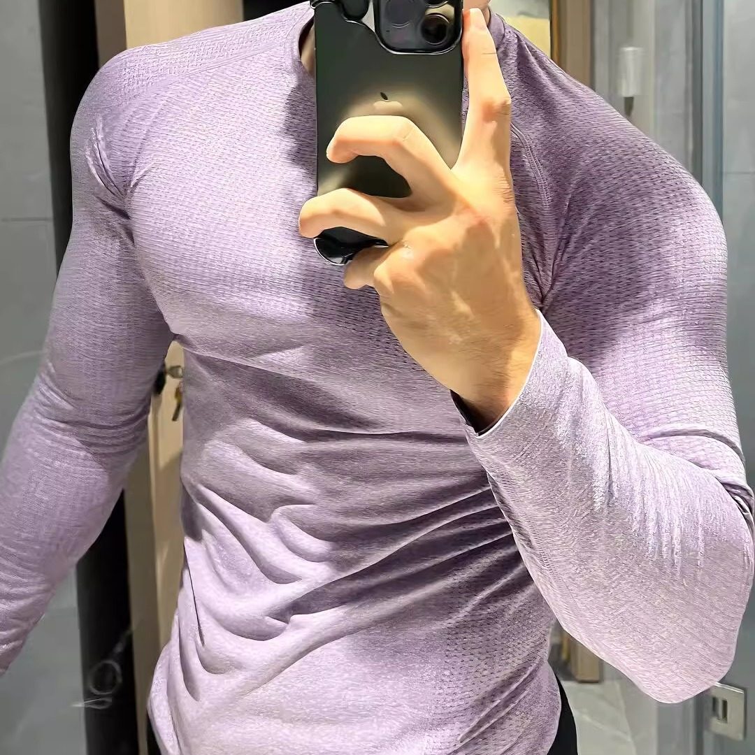 健身衣纹理紧身衣长袖肌肉男T恤弹力速干高弹针织运动训练服无缝,运动服/休闲服装,健身衣,淘宝优惠券,粉丝福利购,淘宝优惠卷