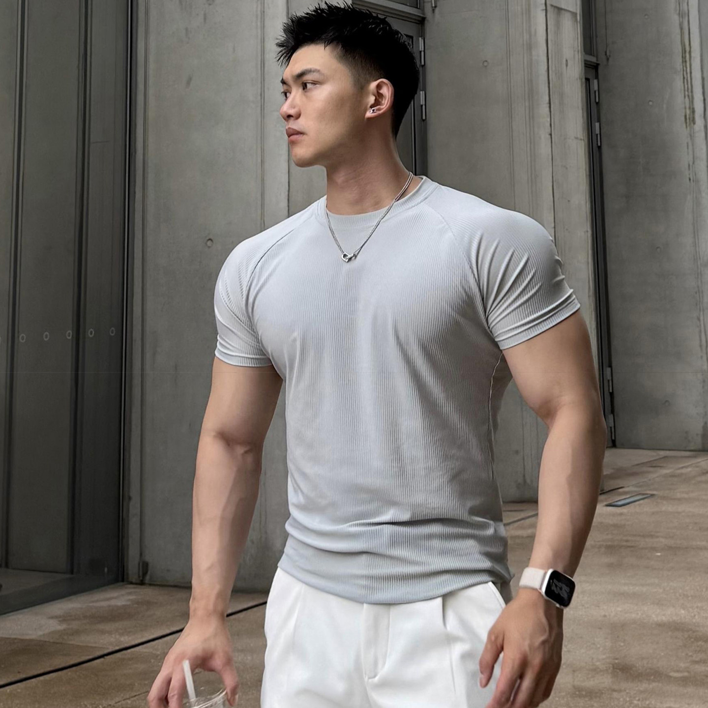 坑条插肩袖短袖修身显肌肉冰丝凉感速干圆领训练T恤纹理收袖口夏,运动服/休闲服装,健身衣,淘宝优惠券,粉丝福利购,淘宝优惠卷