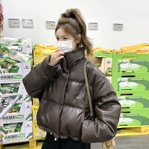 美式复古pu皮羽绒服女冬季2025新款短款小个子炸街白鸭绒外套短款图片