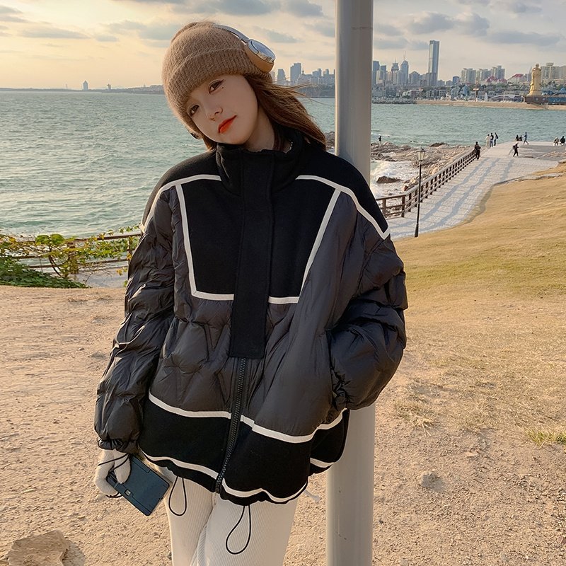 设计感撞色羽绒服女2024冬季新款韩系高级感小个子立领面包服外套,女装羽绒服,浙宝136