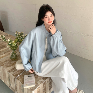 浅蓝色高级感皮衣外套女2025春季新款今年流行宽松休闲百搭夹克潮图片
