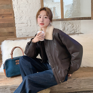 好卖现货50绒 136-8581P235K348 皮衣外套女 羽绒里图片