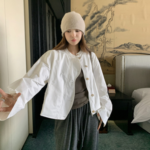 高级感炸街白色立领工装外套女2025春秋新款韩版宽松休闲夹克上衣图片
