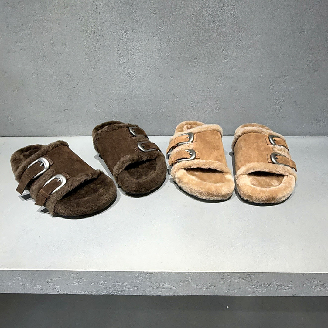 先峰名典羊毛厚底舒适一字拖女