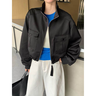 新款春装短款立领时尚百搭气质拉链短外套棒球服L+703