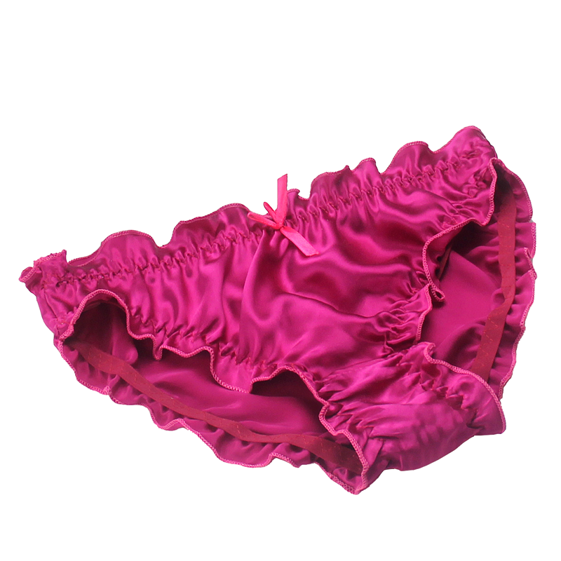 1件包邮 荷叶边真丝内裤100%桑蚕丝纯色三角内裤多色绸缎丝滑内裤