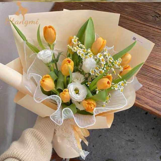 母亲节包装纸郁金香花束白色简约包花纸材料网红纸花艺花店