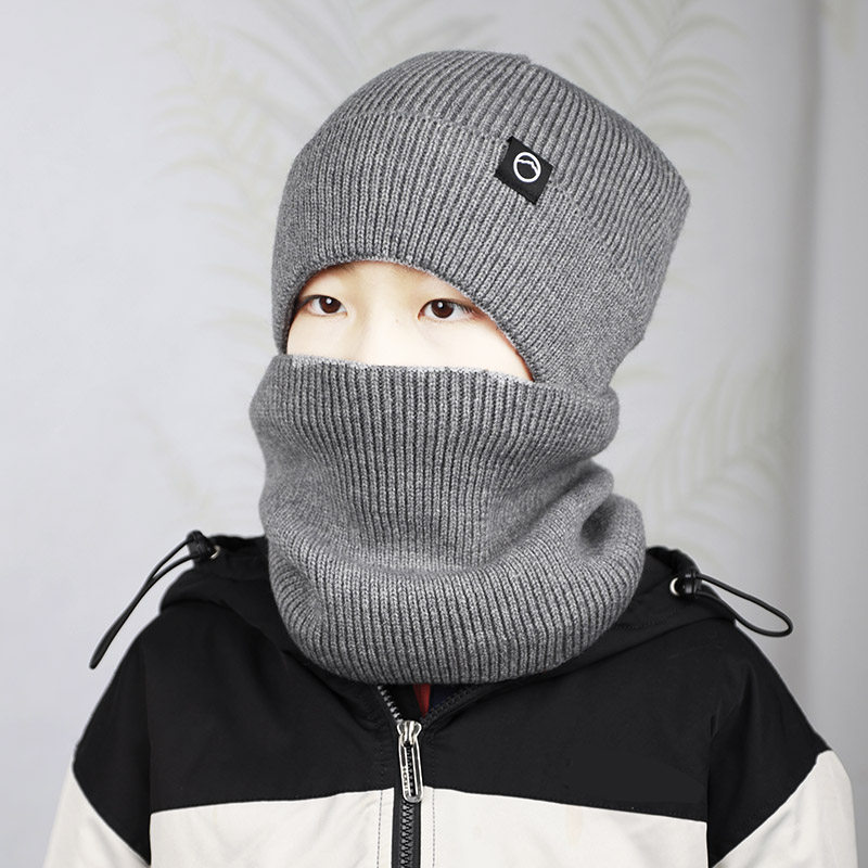 帽子围脖针织帽男孩青少年款保暖帽护耳帽滑雪帽简约版加绒时尚