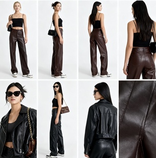 阔腿裤 美式 宽松西装 女士春秋冬高腰显瘦垂感休闲直筒裤 街头PU皮裤