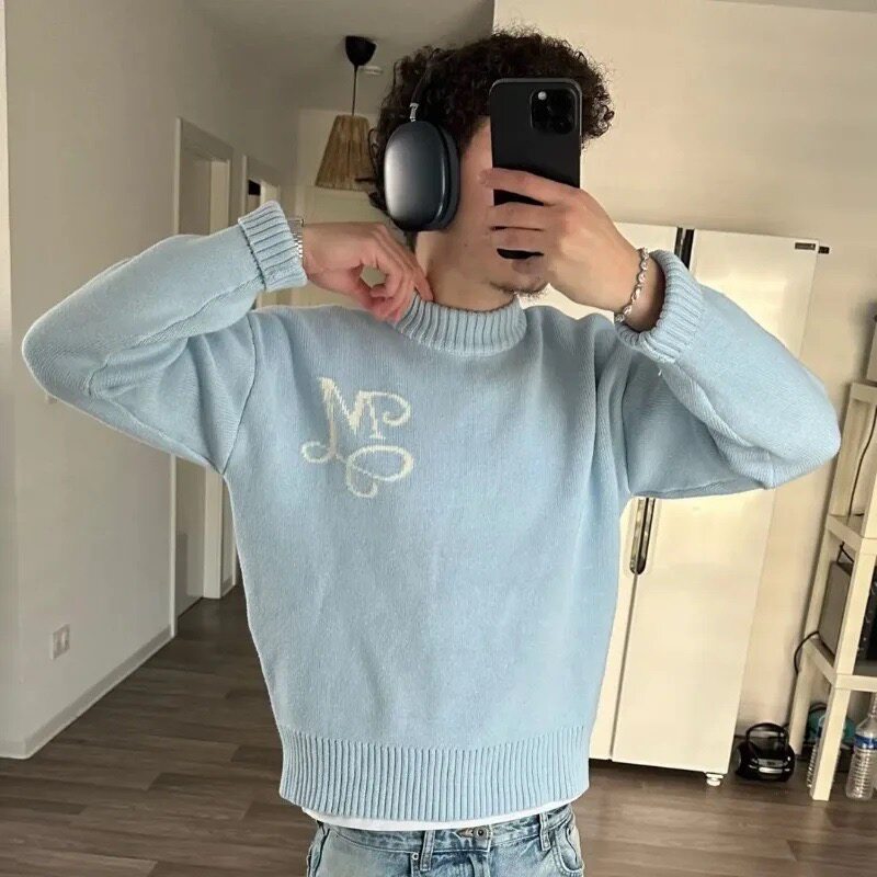 thumbnail for Cross-Border Street Style European and American Letter Jacquard Sweater for Men, Y2K High Street Niche Design, Loose and Versatile Shirt
