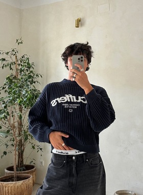 欧美街头秋冬新款圆领套头毛衣跨境小众潮牌字母印花长袖针织衫女