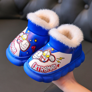 奥特曼儿童棉鞋包跟男童冬季宝宝棉鞋室内防滑小孩居家保暖毛毛鞋