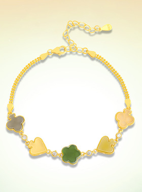 和田玉四叶草手链S925金色轻奢