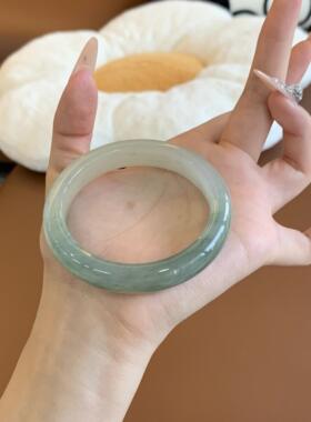 半山半水翡翠冰糯正圈手镯女款