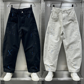 潮牌休闲阔腿裤 秋季 男个性 泼墨痞帅直筒哈伦裤 百搭宽松工装 弯刀裤